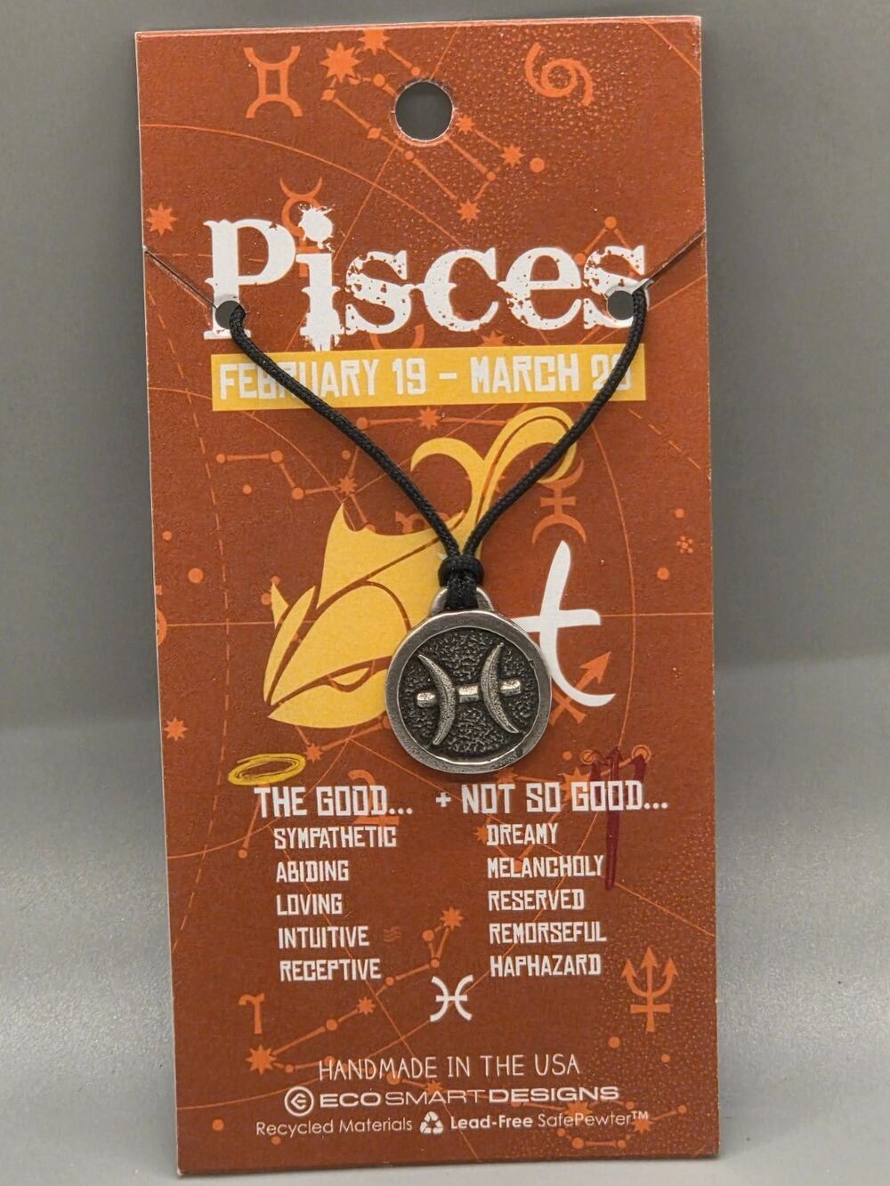 Eco Smart Designs - PISCES - Astrological - Hand Made Lead Free Pewter Pendant